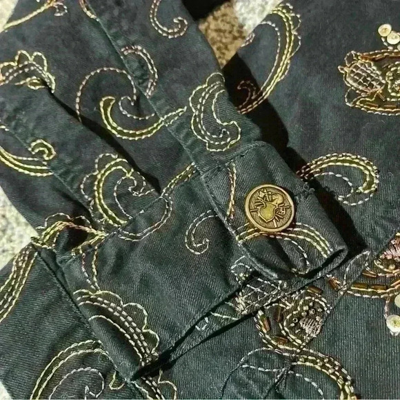 Hearts of Palm Floral Embroidered Trapeze Jacket Black Size 10- Note - Picture 6 of 11